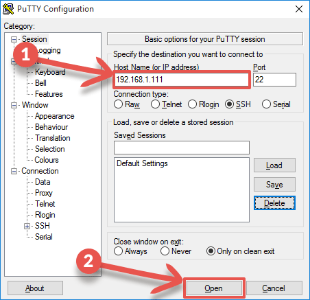 putty ssh command options vega