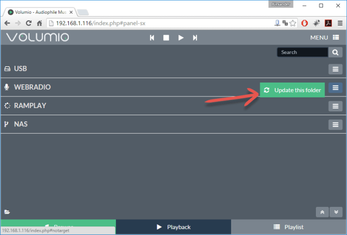 volumio_webradio_ordner_aktualisieren